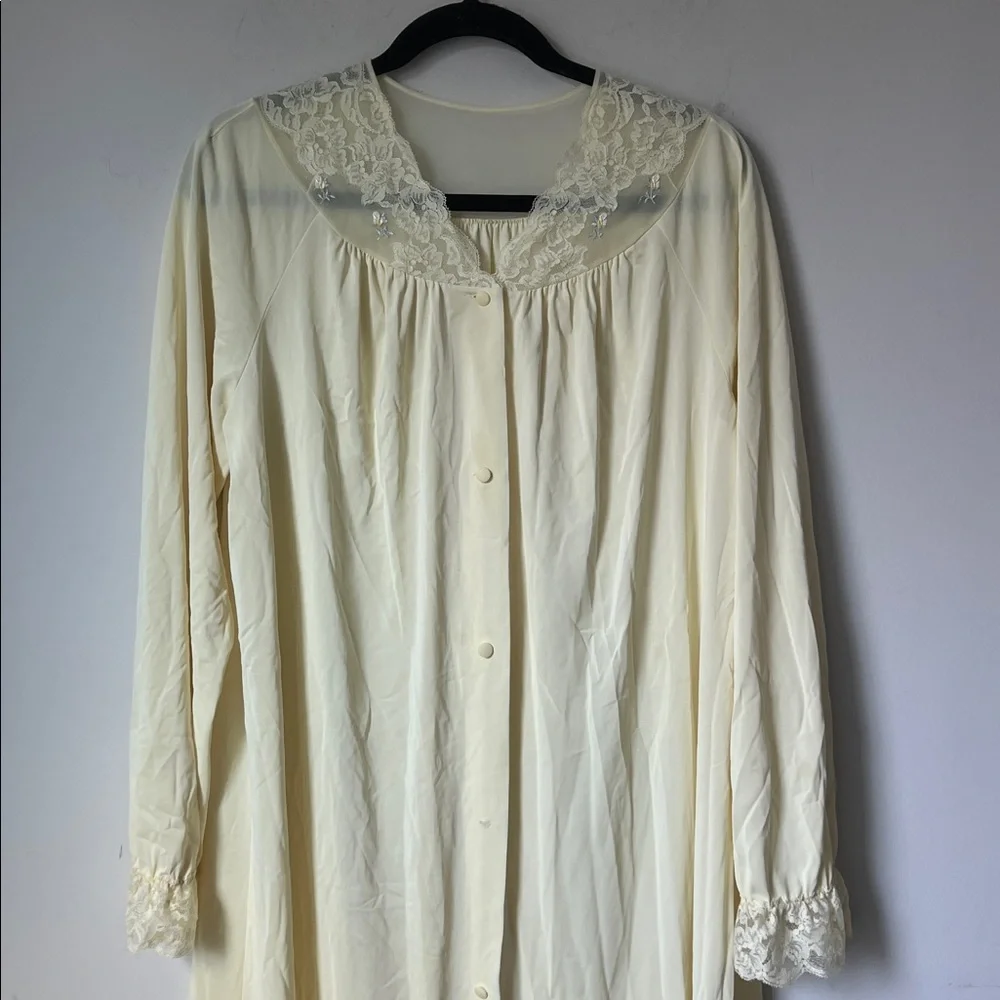 Vintage Shadowline Lace Trim Nightgown Medium Yellow Button Front Cottagecore ♠️